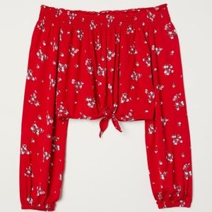 Medium Red Floral Long Sleeve Top